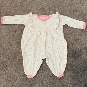 Vintage Jelly Beans Pink & White Baby Kids One Piece Bears & Clouds 24 months